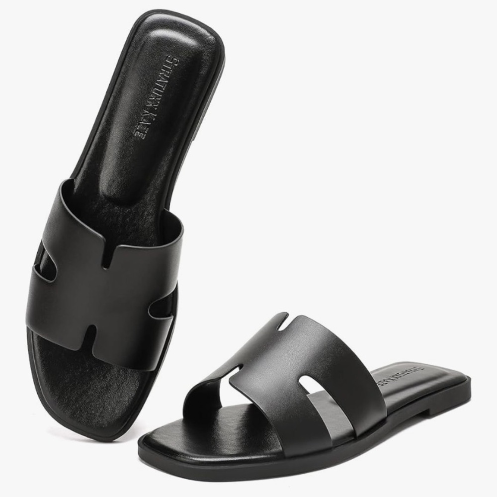 Stratuxx Kaze Open Toe Flat Dress Sandals Women's Size 8 Black Casual Fashion